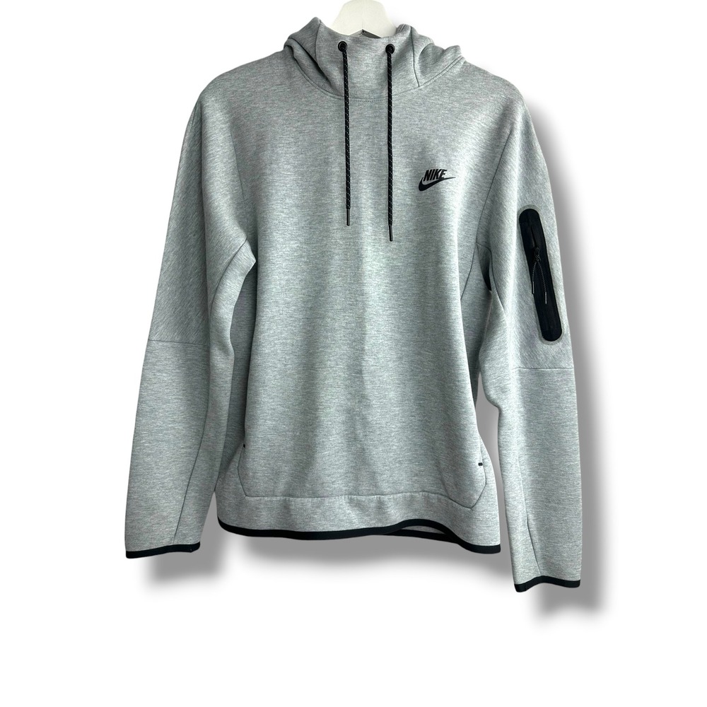 Nike Tech Fleece Pullover Hoodie Gray Black Mens Small Funnel Neck 928475-063